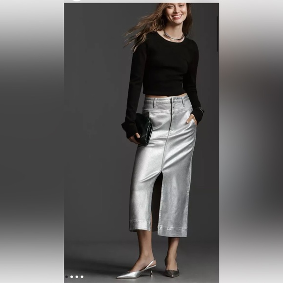 Anthropologie Dresses & Skirts - Anthropologie Pilcro Structured Column Midi Skirt Zip Pockets Coated Slit